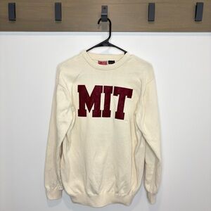 MIT Coop Collegiate Appliqué Knit Sweater Cream Cotton Ivy League - Size Small